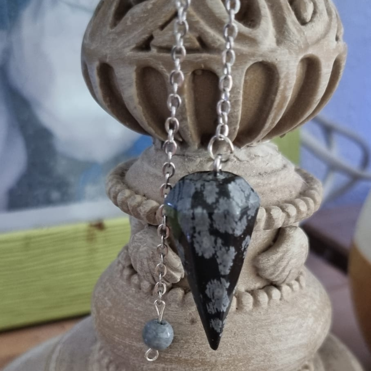 Pendule Cone Obsidienne Flocon de Neige
